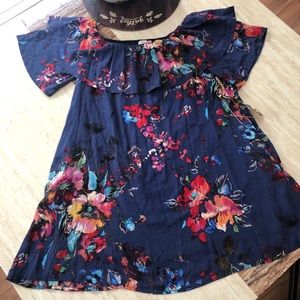 Off the shoulder floral print dress with pockets